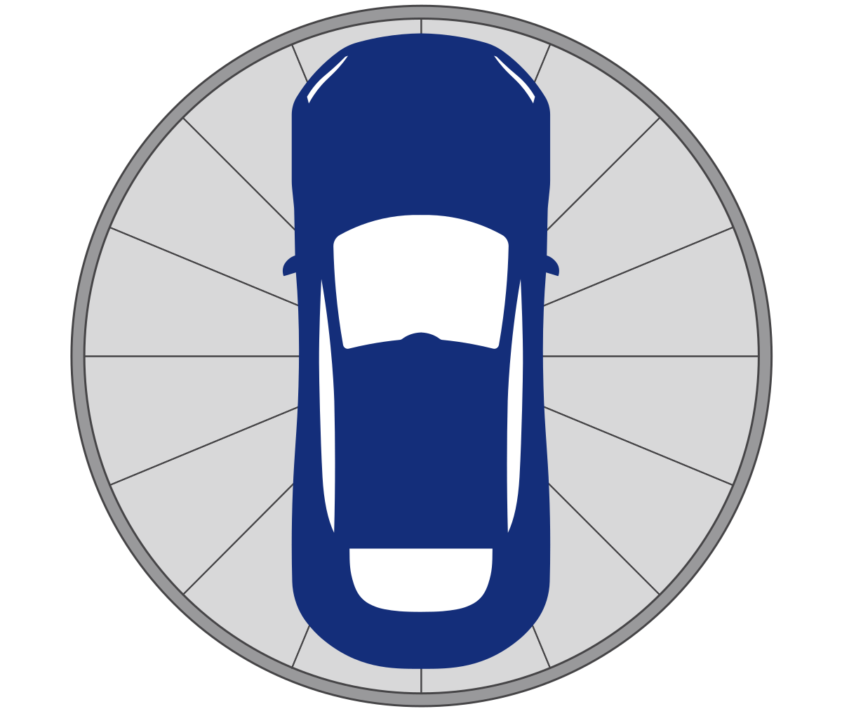 Diagram of a car turntable from birds eye view with navy blue car