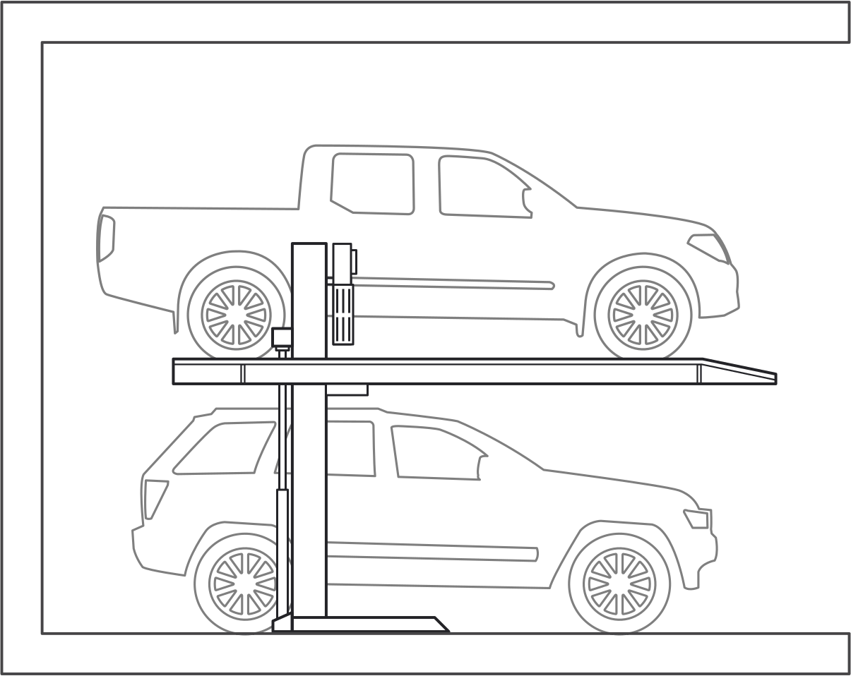 Line drawing diagram of a manual car stacker